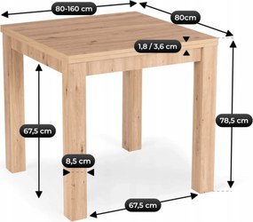 Vintino Rozkladací jedálenský stôl FELIX 80-160 cm – dub artisan