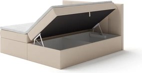 Čalúnená posteľ EMBER 160x200 cm s matracmi, topperom a úložným priestorom, béžová