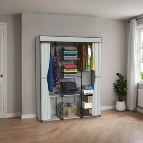 Šatníková skriňa SONIA s 8 policami a sivým závesom