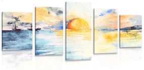 5-dielny obraz žiarivý západ slnka pri mori - 200x100