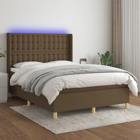 Posteľ boxsping s matracom a LED tmavohnedá 140x200 cm látka 3139200