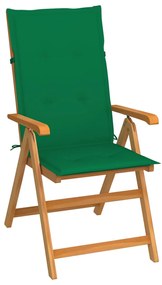 Záhradná stolička so zelenými podložkami tíkový masív