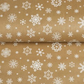 Vianočný PVC obrus Biele vločky na zlatom PV-070 - metráž š. 140 cm