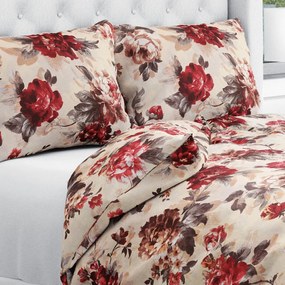 Biante Bavlnené posteľné obliečky Sandra SA-399 Červené pivonky na pieskovom Jednolôžko 140x200 a 70x90 cm