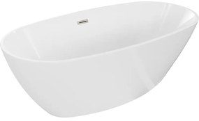Mexen Eris, voľne stojaca vaňa 155 x 80 cm, biela, brúsená oceľ prepad, 53441558000-97