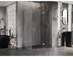 Mexen Lunar, pravostranný výklopný sprchový kút 95 x 70 cm, 8mm číre sklo, profil medená matná, 834-095-070-65-00-P