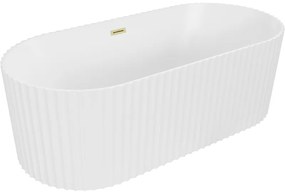 Mexen Paola, voľne stojaca vaňa, drážkovaná, 150 x 75 cm, biela matná, zlatý matný prepad, 52721507501-55