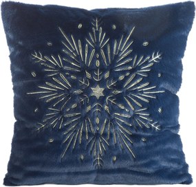 CHLPATÁ VIANOČNÁ DEKORAČNÁ OBLIEČKA NA VANKÚŠ SNOWFLAKE 45X45 CM TMAVOMODRÁ