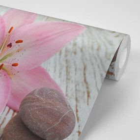 Fototapeta ružová ľalia a Zen kamene - 225x150