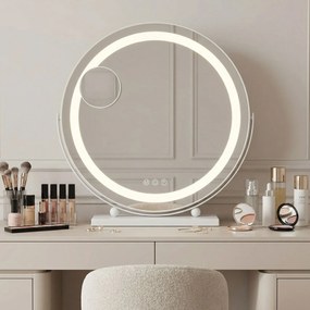 Rea MAKE-UP, kozmetické LED zrkadlo 40 cm v bielom ráme na postavenie, HOM-12019
