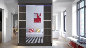 Posuvná skriňa Belgia V, Farby: čierna / biela + zrkadlo, Osvetlenie: osvetlenie LED RGB - farebné