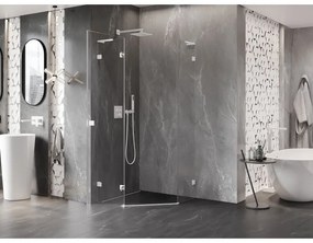 Mexen Lunar, L päťuholníkový sprchový kút naklápací doľava 100 x 100 cm, 8mm číre sklo, biely profil, 831L-100L-100P-20-00-L