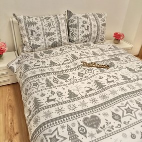 Obliečky bavlnené Vianočné obliečky Sobíky sivé TiaHome - 1x Vankúš 90x70cm, 1x Paplón 140x200cm