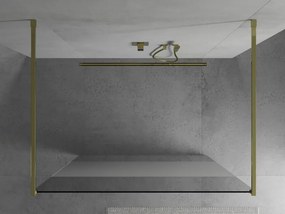 Mexen Kioto, priechodná sprchová zástena 100 x 200 cm, 8mm sklo číre/námraza, 2x zlatá stabilizačná rozpera, 800-100-002-50-35