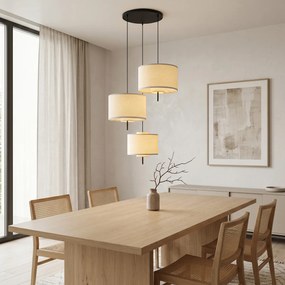 Japandi závesná lampa čierna s bielym ľanovým tienidlom 3-svetelná - Rieu