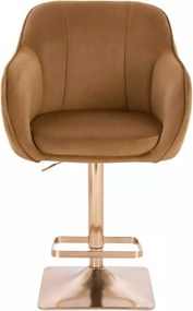 LuxuryForm DESIGN Barová stolička AVOLA VELUR na zlatej hranatej podstave - medová