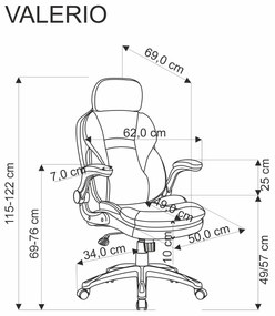 Halmar VALERIO kancelárske kreslo otočné s mechan.TILT,ekokoža/tkanina,čierne/sivé