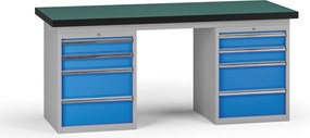 Pracovný stôl do dielne G8, 1800 x 750 x 800 mm, 2x kontejner, 8 zásuviek, modrá