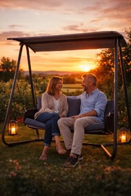 Garden Line ZÁHRADNÁ HOJDAČKA S PLETENÝMI OPIERKAMI RÚK 180 x 139 x 185 CM ANTRACIT PREMIUM