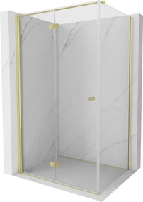 Mexen Mist-F T, 1-krídlový skladací sprchový kút ľavý 70 x 80 cm, číre sklo, zlatý matný profil, 8A6T-070-080-55-00-L