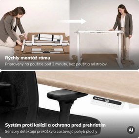 Elektrický stôl s nastaviteľnou výškou ergonomický biely/dub sonoma,1600x800 mm: ARIA