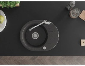 Mexen Kevin, drez granitový 586x458x190 mm, 1-komorový a drezová batéria Carla, čierna škvrnitá, 6517-76-670700-00