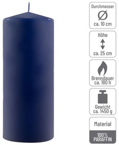 Sada stĺpových sviečok, 25 cm, Ø10 cm, modrá, 4 ks