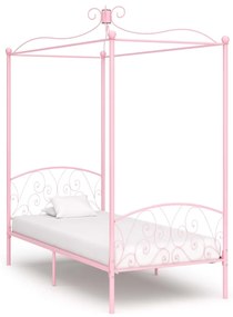 Posteľný rám s baldachýnom, ružový, kov 90x200 cm