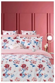 Bielo-ružové predĺžené obliečky na dvojlôžko z bavlny Renforcé s plachtou/4-dielne 200x220 cm – Mila Home