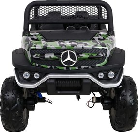 Ramiz Mercedes Benz Unimog pre deti farba Moro + 4x4 + diaľkové ovládanie + nosič batožiny + bezplatné štartovanie + rádio MP3 + LED
