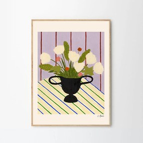 Moikka Plagát Flowers on Striped Cloth by Carla Llanos 30x40