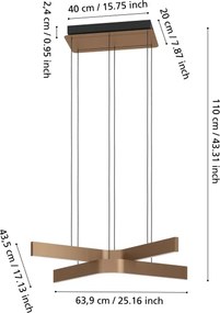 Eglo 901864 - LED RGBW stmievateľný závesný luster na lanku FOLCINO-Z 2xLED/18W/230V medená/čierna