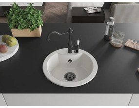 Mexen Diego, granitový drez 488x488x167 mm, 1-komorový a drezová batéria Carla, biela, 6512-20-670700-70
