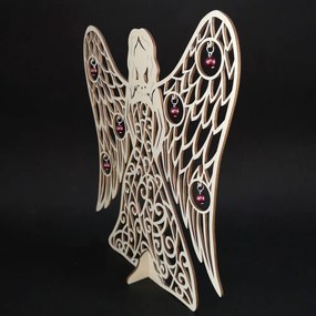 AMADEA Drevený 3D anjel s ozdobami, 31x29 cm