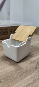 VILDE 2. akosť - Hranatá keramická cukornička /soľnička s bambusovým viečkom a lyžičkou, 250ml VILDE, biela