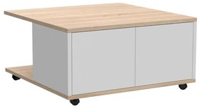 FMD Prenosný konferenčný stolík 70x70x36 cm dubová a lesklá biela