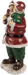 Červená vianočná dekorácia socha Santa s deťmi - 10*8*21 cm