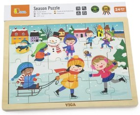 Drevené puzzle 24 dielikov - zima