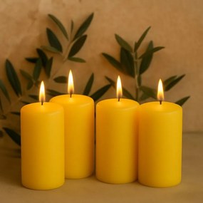 Sada stĺpových sviečok, 15 cm, Ø 7,5 cm, žltá, 4 ks