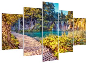 Obraz krajiny, chodníčka a jazierka (150x105 cm)