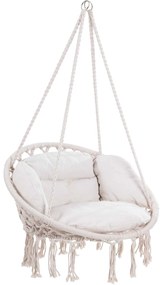 Závesné kreslo BOHO s vankúšmi, Ø61cm, béžová Jurhan