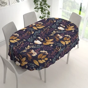 Biante Bavlnený oválny obrus Sandra SA-591 Jesenné vetvičky na tmavo modrom 50x100 cm