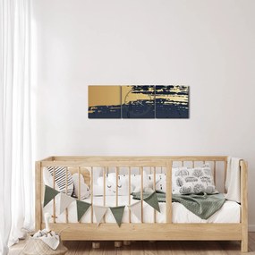 Obraz - Modrá a zlatá abstrakcia N⁰2 (s hodinami) (90x30 cm)