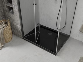 Mexen Lima, sprchovací kút so skladacími dverami 90 (dvere) x 120 (stena) cm, 6mm číre sklo, čierny profil + slim sprchová vanička čierna s čiernym sifónom, 856-090-120-70-00-4070B