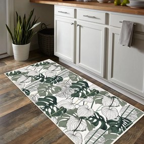 Bielo-zelený prateľný behúň 80x200 cm Monstera – Oyo Concept