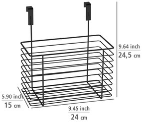 Čierny závesný kovový košík na kuchynské dvierka Wenko Slim, výška 25 cm