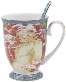 HOME ELEMENTS Porcelánový hrnček 280 ml s lyžičkou, Mucha Zima