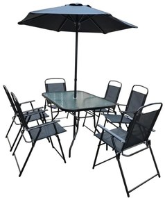 Chomik Záhradný set so slnečníkom Piere, hranatý stôl + 6 stoličiek, čierny