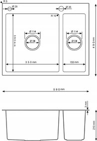 Erga HD, 1,5-komorový oceľový drez 590x490x210 mm, oceľová, ERG-MLS-HD5949