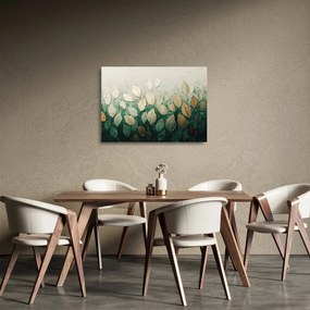 Sklenený obraz - Zlato-zelené listy (70x50 cm)